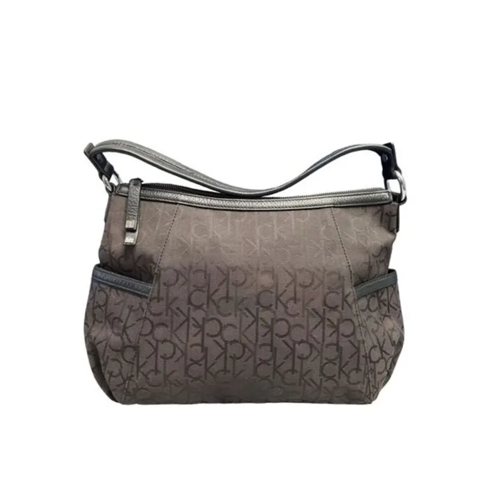 Calvin Klein Hobo Bag Womens Black Canvas‎ Shoulder Strap Silver Hardware